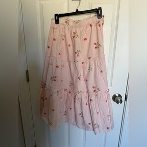 Rachel Parcell Pink Tiered Midi Skirt with Strawberry Motif